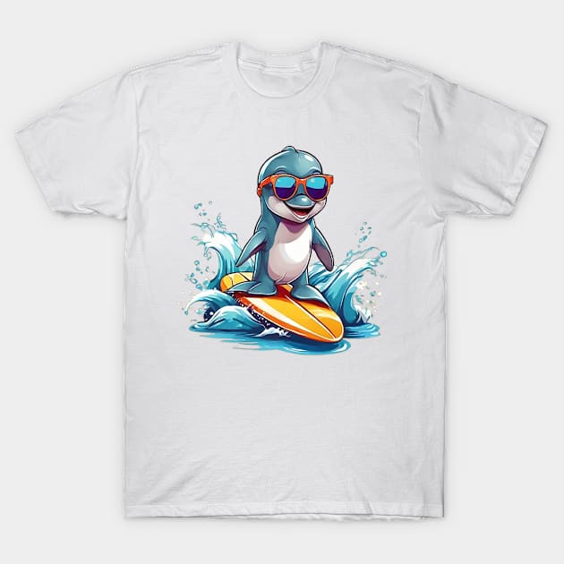 Surfing Dolphin T-Shirt by likbatonboot